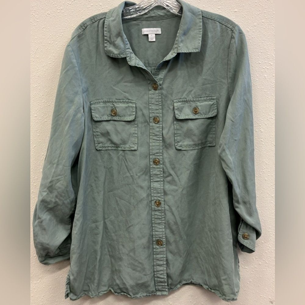 Charter Club Sage Green Button-Up Shirt Large #743